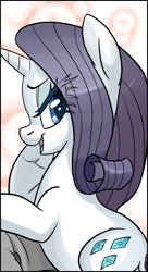 Size: 1460x2688 | Tagged: safe, artist:pencils, rarity, pony, unicorn, comic:anon's pie adventure, bedroom eyes, cropped, female, mare, open mouth, smiling, solo, sultry pose