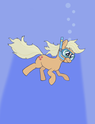 Size: 2975x3850 | Tagged: safe, artist:zaponator, applejack, earth pony, pony, loose hair, snorkel, solo, swimming, underwater