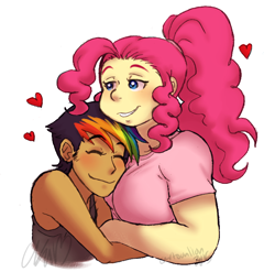 Size: 708x700 | Tagged: safe, artist:cartoonlion, derpibooru import, pinkie pie, rainbow dash, human, breast pillow, breasts, commission, female, futaverse, humanized, lesbian, pinkie pies, pinkiedash, shipping