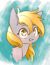 Size: 987x1280 | Tagged: safe, artist:toki, derpy hooves, pegasus, pony, blushing, bust, cute, derpabetes, female, mare, smiling, solo