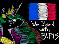 Size: 1280x960 | Tagged: safe, artist:arcanelexicon, princess celestia, alicorn, pony, female, horn, mare, multicolored mane, paris, solo, stand with paris, white coat