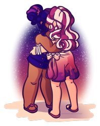 Size: 1024x1294 | Tagged: safe, artist:saminamina, sci-twi, sunset shimmer, twilight sparkle, equestria girls, beach, bikini, clothes, female, human coloration, kissing, lesbian, night, night sky, sarong, scitwishimmer, shipping, simple background, sky, stars, sunsetsparkle, swimsuit, transparent background