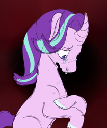 Size: 504x600 | Tagged: safe, artist:prickadee, starlight glimmer, pony, unicorn, crying, curved horn, horn, solo