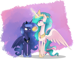 Size: 2343x1901 | Tagged: safe, artist:jankrys00, princess celestia, princess luna, alicorn, pony, cake, cakelestia, eating, food, levitation, magic, spread wings, telekinesis