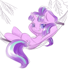 Size: 1900x1984 | Tagged: safe, artist:kovoranu, starlight glimmer, pony, unicorn, female, grin, hammock, lying on bed, mare, s5 starlight, smiling, solo, welcome home twilight