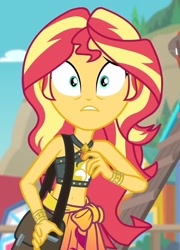 Size: 1514x2100 | Tagged: safe, screencap, sunset shimmer, better together, equestria girls, forgotten friendship, belly button, clothes, cropped, geode of empathy, sarong, sexy, solo, swimsuit