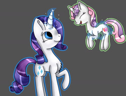 Size: 1435x1098 | Tagged: safe, artist:pirateenderfox, rarity, sweetie belle, pony, unicorn, cutie mark, levitation, magic, open mouth, simple background, sisters, telekinesis, the cmc's cutie marks