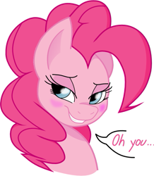 Size: 603x691 | Tagged: safe, artist:joey darkmeat, artist:thedarknimbus, pinkie pie, earth pony, pony, bedroom eyes, blushing, oh you, solo