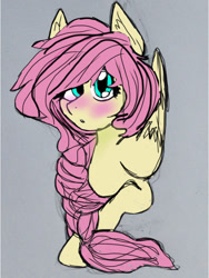 Size: 768x1024 | Tagged: safe, artist:sugarskullmadness2, fluttershy, pegasus, pony, blushing, braid, solo