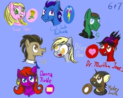 Size: 1000x800 | Tagged: safe, artist:sixes&sevens, derpibooru exclusive, derpy hooves, doctor whooves, doctor who, donna noble, floating head, jack harkness, martha jones, mickey smith, ninth doctor, rose tyler, simple background, tenth doctor