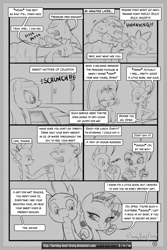 Size: 2100x3150 | Tagged: safe, artist:burning-heart-brony, aloe, bulk biceps, lotus blossom, rarity, spike, dragon, pony, unicorn, comic:friendship isnt canon, comic, female, grayscale, male, monochrome, shipping, sparity, straight