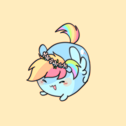 Size: 1280x1280 | Tagged: safe, artist:pekou, derpibooru import, part of a set, rainbow dash, pegasus, pony, blushing, chubbie, floral head wreath, solo