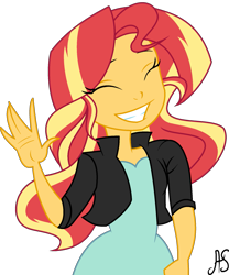 Size: 1613x1943 | Tagged: safe, artist:sparkling-sunset-s08, sunset shimmer, equestria girls, friendship games, cute, eyes closed, female, shimmerbetes, simple background, smiling, solo, transparent background, waving