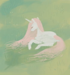 Size: 1024x1095 | Tagged: safe, artist:witchette, princess celestia, alicorn, pony, eyes closed, grass, pink-mane celestia, prone, rear view, solo, younger