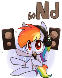 Size: 800x1000 | Tagged: safe, artist:joycall6, derpibooru import, part of a set, rainbow dash, pegasus, pony, series:joycall6's periodic table, headphones, microphone, neodymium, periodic table, singing, solo, speaker