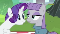 Size: 716x403 | Tagged: safe, screencap, maud pie, rarity, earth pony, pony, unicorn, the gift of the maud pie, female, horn, mare