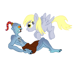 Size: 3894x3000 | Tagged: safe, artist:edcom02, derpy hooves, abe, crossover, oddworld, simple background, transparent background