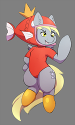 Size: 1200x1994 | Tagged: safe, artist:7th-swell, derpy hooves, pegasus, pony, semi-anthro, clothes, costume, magikarp, pokémon, solo