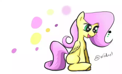 Size: 790x477 | Tagged: safe, artist:windust, fluttershy, pegasus, pony, cute, digital art, filly, minimalist, open mouth, sample, shyabetes, sitting, sketch, smiling, solo, younger