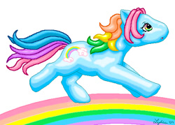 Size: 509x365 | Tagged: safe, artist:sharulia, derpibooru import, rainbow dash, rainbow dash (g3), g3, rainbow, running, solo