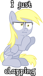 Size: 2555x4536 | Tagged: safe, derpy hooves, clapping, engrish, i mean i see, poker face, seat, simple background, solo, transparent background, vector