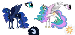 Size: 1024x478 | Tagged: safe, artist:silvy-fret, princess celestia, princess luna, alicorn, pony, duo, sisters