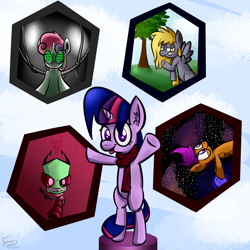 Size: 4000x4000 | Tagged: safe, artist:misterhailfire, artist:mrdynasty, derpibooru import, sweetie belle, sweetie bot, twilight sparkle, oc, oc:jerky hooves, askgamertwilight, invader zim, sweetie bot replies, tumblr