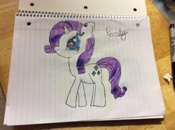 Size: 2592x1936 | Tagged: safe, artist:paperponyart, rarity, pony, unicorn, crayon drawing, lined paper, solo, traditional art