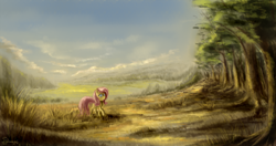 Size: 3200x1684 | Tagged: dead source, safe, artist:shamanguli, fluttershy, pegasus, pony, scenery, solo, wallpaper