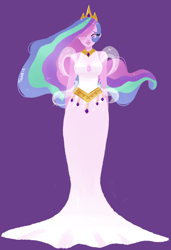 Size: 986x1442 | Tagged: safe, artist:endarie, princess celestia, human, clothes, dress, eyes closed, gown, humanized, lineless, simple background, solo