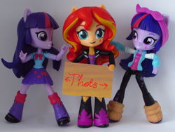 Size: 1198x900 | Tagged: safe, artist:whatthehell!?, edit, edited edit, sunset shimmer, twilight sparkle, equestria girls, anonymous editor, doll, eqg minis sunset's sign, equestria girls minis, eqventures of the minis, self ponidox, sign, thot, toy