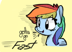 Size: 696x503 | Tagged: safe, artist:lilfunkman, rainbow dash, pegasus, pony, gotta go fast, simple background, solo, text