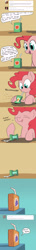 Size: 800x5600 | Tagged: safe, artist:askthejuicebox, artist:docwario, pinkie pie, oc, oc:juice box, earth pony, pony, apple juice, comic, drinking, dying, grape juice, implied death, juice, juice box, masochism, pain, reincarnation, shadow, wat