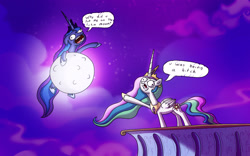 Size: 1920x1200 | Tagged: safe, artist:piemations, princess celestia, princess luna, alicorn, pony, in a nutshell, dialogue, majestic as fuck, moon, night, night sky, tangible heavenly object, vulgar