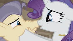 Size: 1272x712 | Tagged: safe, screencap, rarity, street rat, pony, unicorn, the gift of the maud pie, discovery family logo, imminent kissing, out of context