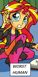 Size: 280x566 | Tagged: safe, edit, sunset shimmer, equestria girls, spoiler:comicholiday2014, abuse, downvote bait, op is a cuck, op is trying to start shit, op is trying too hard, op is worst human, sad, shimmerbuse, solo, worst human