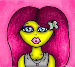 Size: 358x319 | Tagged: safe, artist:crayondibbyvet, fluttershy, equestria girls, clothes, female, pink hair, solo, yellow skin