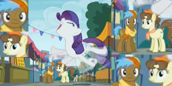 Size: 1435x717 | Tagged: safe, screencap, neigh sayer, pegasus olsen, rarity, pony, unicorn, the gift of the maud pie, collage, looking at you, peggy holstein, zoomed in