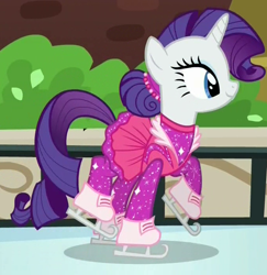 Size: 678x698 | Tagged: safe, screencap, rarity, pony, unicorn, the gift of the maud pie, alternate hairstyle, clothes, ice skates, solo