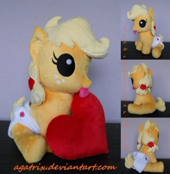 Size: 884x903 | Tagged: safe, artist:agatrix, applejack, pony, baby, baby pony, babyjack, diaper, diapered plushie, foal, irl, photo, plushie