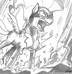 Size: 833x862 | Tagged: safe, artist:johnjoseco, fluttershy, saddle rager, human, angry, flutterhulk, grayscale, humanized, monochrome, power ponies, solo, transformation