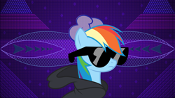 Size: 3840x2160 | Tagged: safe, artist:dasduriel, artist:embersatdawn, artist:laszlvfx, derpibooru import, edit, rainbow dash, pegasus, pony, clothes, female, hoodie, mare, solo, sunglasses, wallpaper, wallpaper edit