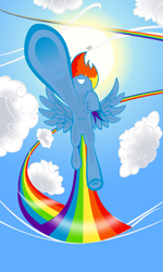 Size: 1952x3264 | Tagged: safe, artist:cornflexen, derpibooru import, rainbow dash, pegasus, pony, cloud, cloudy, flying, rainbow trail, solo, underhoof