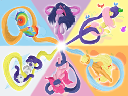 Size: 1600x1200 | Tagged: safe, artist:hewhoerasesmost, derpibooru import, applejack, fluttershy, pinkie pie, rainbow dash, rarity, twilight sparkle, earth pony, pegasus, pony, unicorn, mane six