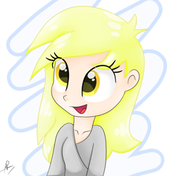 Size: 1414x1414 | Tagged: safe, artist:rivin177, derpy hooves, human, equestria girls, beautiful, blonde, cute, derp, derpabetes, female, happy, humanized, open mouth, smiling, solo, yellow hair