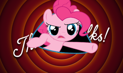 Size: 1920x1136 | Tagged: safe, edit, pinkie pie, earth pony, pony, fourth wall, looney tunes, that's all folks