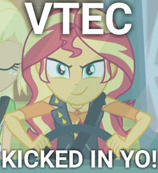 Size: 1439x1572 | Tagged: safe, edit, edited screencap, screencap, sunset shimmer, better together, driving miss shimmer, equestria girls, cropped, geode of telekinesis, honda, solo focus