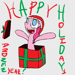 Size: 1024x1024 | Tagged: safe, artist:mr. rottson, pinkie pie, earth pony, pony, box, christmas, holiday, pony in a box, present, simple background, solo, surprise party, transparent background