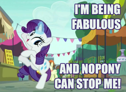 Size: 530x390 | Tagged: safe, screencap, rarity, pony, unicorn, the gift of the maud pie, behaving like pinkie pie, image macro, meme, solo, text