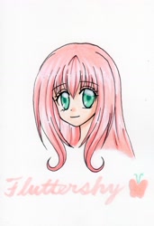 Size: 1170x1707 | Tagged: safe, artist:magical-heart, fluttershy, human, humanized, pixiv, solo, traditional art